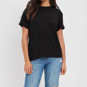 เสื้อยืดผ้าฝ้ายสีดำเรียบสำหรับผู้หญิง ทรงหลวม ใส่สบาย แขนสั้น เหมาะสำหรับฤดูร้อน - Product Image 1