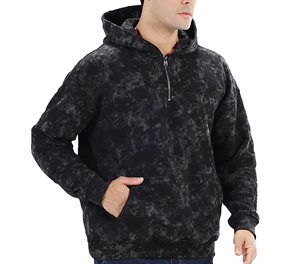 Sweat-shirt en molleton à capuche et demi-zip pour homme, coupe classique, motif uni noir et gris, décontracté, pour l'automne - Product Image 4