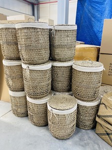 Round Circle Big Laundry Water Hyacinth Seagrass <b>Basket</b> with <b>Linen</b> Cloth Inside Premium Quality Organizer - Product Image 6