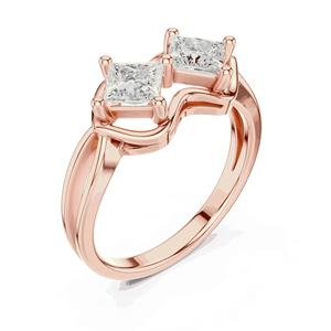 Anillo Unisex Toi Et Moi con Diamante Cultivado en Laboratorio, Corte Princesa Doble, Cuatro Puntas, Color E, Oro Sólido de 18K, Anillo de Compromiso - Product Image 4
