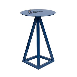 Taburete Moderno de Metal Azul con Base Geométrica en Forma de Pirámide, Asiento Redondo Industrial para Bar, Asiento Contemporáneo para Hogar o Cafetería - Product Image 1