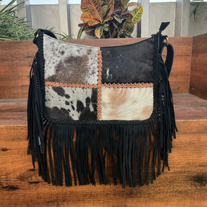 Hot Selling Suede Leather Bohemian Hobo Style Bag with Fringes Hair on Cowhide Crossbody Purse for Women's Western Hippie Bags - Product Image 2