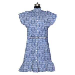 <b>Beautiful</b> Handmade Women's Cotton Dress Lightweight Block Print Indian <b>Tunics</b> Stylish Loose Silhouette Casual <b>For</b> Summer Natural - Product Image 4