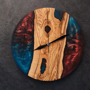 Horloge murale décorative en bois et résine époxy verte, design moderne, pour la décoration de la maison et du bureau - Product Image 1