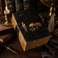 Carnet Gothique Vintage en Cuir Noir, Reliure Cousue, 100 Feuilles, Motif Crâne, Cadeau Halloween, Grimoire Imprimé