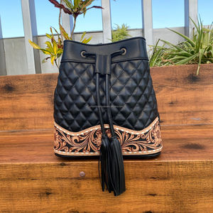 Bolso bandolera de cuero con herramientas manuales de diseñador personalizado para mujer, patrón de celosía de diamante, forro de nailon, cadena de flores - Product Image 2