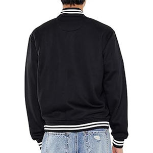 Nueva Chaqueta Varsity Negra para Hombre, Cierre de Botones Frontales, Corte Regular, Estilo Casual para Otoño, Cuello Camisero, Forro Polar - Product Image 5