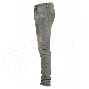 Pantalones vaqueros de mezclilla gris desgastados de corte ajustado para hombre, de pierna recta, de algodón, estilo casual de otoño, de cintura media, con lavado a la piedra - Product Image 2