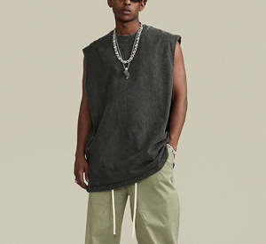 Chaleco de verano para hombre, camiseta sin mangas de lavado ácido de algodón 100% de alta calidad, camiseta sin mangas de gran tamaño Vintage elegante, camisetas sin mangas personalizadas - Product Image 3