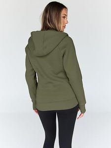 Sudadera con Capucha y Cierre Completo para Mujer, Corte Regular, Color Sólido, Tejido de Algodón y Fibra de Bambú, Ropa de Otoño - Product Image 4
