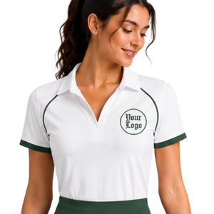 ชุดเสื้อโปโลเทนนิสกอล์ฟสีเขียวป่าขาวสำหรับผู้หญิง กระโปรงจีบ ชุดกีฬาแบบกำหนดเอง ระบายอากาศได้ดี ซับเหงื่อได้ดี - Product Image 3