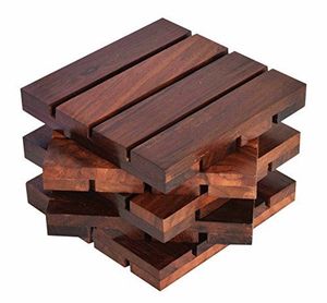 Mango Wood Coaster Set Handmade Durable Round Classic Style <b>Kitchen</b> Coasters - Product Image 2