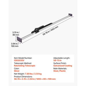Barre de stabilisation de cargaison robuste à cliquet, réglable de 59 à 73 pouces, en acier, avec patins antidérapants, accessoires de contrôle de cargaison - Product Image 4