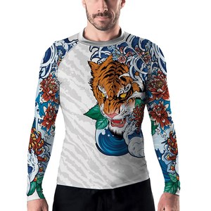 Maillot de protection personnalisé à manches longues pour homme, imprimé vague de tigre, respirant, pour MMA, BJJ et arts martiaux - Product Image 6