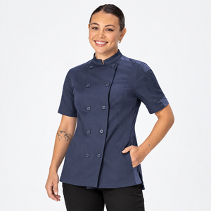 Chaqueta de Chef Unisex de Manga Corta, 150 GSM, Poliéster y Algodón, Doble Botonadura, Logotipo Personalizado, Uniforme de Restaurante - Product Image 1
