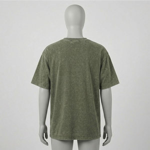 T-shirt Homme Oversize Vert Olive Uni en Coton, Manches Courtes, Col Rond, Décontracté, Lavé, Respirant, Écologique, Jersey 220g - Product Image 2