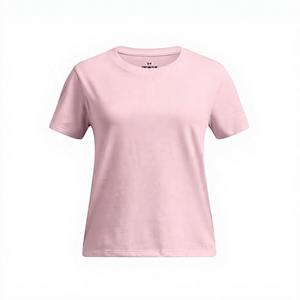 เสื้อยืดคอกลมแขนสั้นสีชมพูทรงปกติผ้าคอตตอนเจอร์ซีย์สำหรับผู้ชาย เสื้อยืดลำลองสีพื้นเรียบแบบถัก - Product Image 1