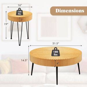 Set di 2 Tavolini Rotondi Boho Artigianali con Piano in Legno di Pino Massiccio e Gambe in Metallo Resistente - Product Image 6