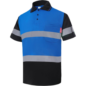 Polo de sécurité pour homme, bleu et noir, à blocs de couleur, avec bandes réfléchissantes, poche, séchage rapide, uniforme de travail, manches courtes - Product Image 3