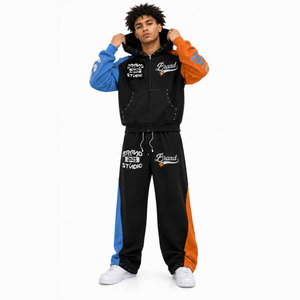 Conjunto Deportivo de Invierno para Hombre, 100% Algodón Lavado, Estilo Urbano, Transpirable, de Dos Piezas, Pantalones Acampanados, Talla Grande - Product Image 2