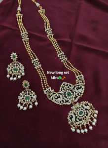 Wholesale High Quality Vintage Brass Gold Plated Crystal Women's Wedding Jewelry <b>Set</b> Long Mala Necklace Earrings Certified - Product Image 2