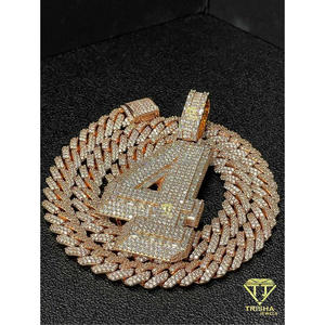 Collier Premium Numéro Quatre en Moissanite Diamant, Argent Sterling 925 Plaqué Or, Pendentif Hip Hop, Bijoux de Luxe - Product Image 3