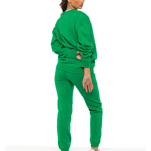 Survêtement pour femmes en coton 100% vert uni, taille plus, manches longues, à capuche, coupe régulière, décontracté, avec poches latérales, taille élastique, automne - Product Image 2