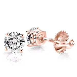 Pendientes de Oro de 18K con Diamante Redondo Solitario de 1.00ct Cultivado en Laboratorio, Certificado IGI, con Cierre de Rosca de 4 Puntas - Product Image 1