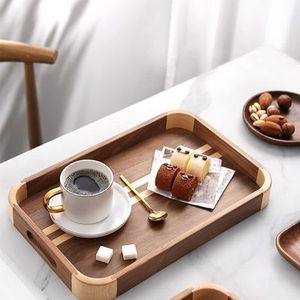 Natural Acacia Wood Durable Serving Tray Smooth <b>Surface</b> Raised Edges Customizable Size Logo Modern Classic Style for Safe Food - Product Image 6