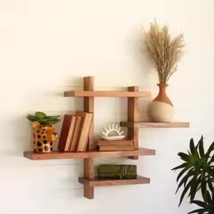 Trending Design <b>Wall</b> Mounted Wooden <b>Shelf</b> With Gold Metal Frame Double Tier Design For Living Room Storage <b>Wall</b> Shelve - Product Image 2