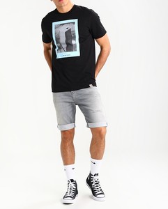 Men's Vintage-Style Black Loose Light Washed Denim Shorts High Waisted Wide Leg with Woven <b>Craft</b> Pocket Windproof 100% Cotton - Product Image 1