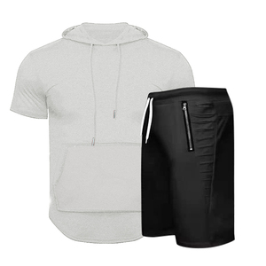 Nouvel ensemble court d'été pour homme avec capuche, poches zippées, survêtement de fitness décontracté, coupe ajustée, tenue de sport respirante pour la gym et l'entraînement 2026 - Product Image 5