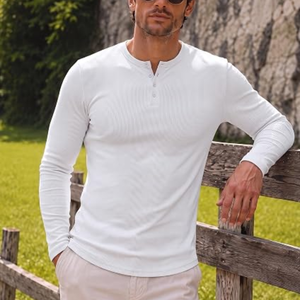 <b>Men</b>’s Ribbed <b>Henley</b> <b>Shirt</b>, High-Stretch Long-Sleeve T-<b>Shirt</b>, Slim-Fit Casual Button-Neck Top for Fall and Everyday Wear - Product Image 4