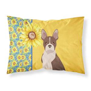 Verano girasoles rojo Boston Terrier estándar ligero súper suave fácil cuidado ilustraciones decorativas funda de almohada fundas de cojines - Product Image 1