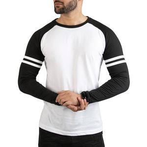 Camiseta de Manga Larga Raglán para Hombre, Corte Regular, para Entrenamiento, Casual, Fútbol, Deportes, Béisbol, 100% Algodón, Transpirable, con Contraste - Product Image 1