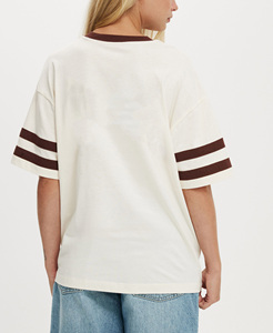 2026 High Quality Women's Cream Cotton T-<b>Shirt</b> With <b>Flame</b> Logo Print Crew Neck Short Sleeve Loose Fit Casual Style - Product Image 2