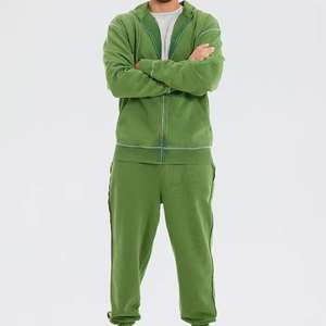 Survêtement vintage en coton épais 100 % délavé à l'acide, personnalisable sans minimum de commande, comprenant un sweat à capuche zippé et un pantalon de survêtement évasé - Product Image 2