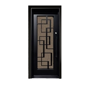 Porte d'entrée contemporaine en fer forgé avec un panneau en verre géométrique, construction résistante à la rouille et assemblage facile. - Product Image 1