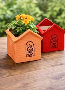 Maceta de Cerámica Hecha a Mano con Forma de Casa Cuadrada, Ecológica, Duradera, Decorativa, Mini Maceta para Interiores (6 Pulgadas de Altura) - Product Image 2