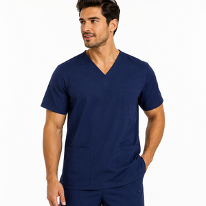 Custom Men's Gray V-Neck Short Sleeve T-<b>Shirt</b> Casual Regular Fit Jersey Knit Soft Breathable Chest Pocket Tee - Product Image 4