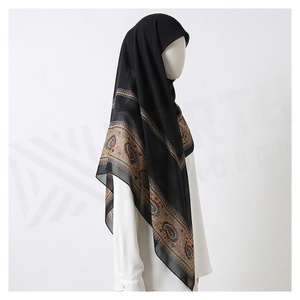 Women's Square Chiffon Hijab Black With Paisley Print Elegant Multi-Functional Daily Wear All Seasons - Product Image 3