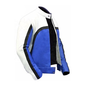 Veste de moto réversible en cuir rouge-blanc Style motard respirant avec col montant et décoration à motifs pour l'hiver - Product Image 6