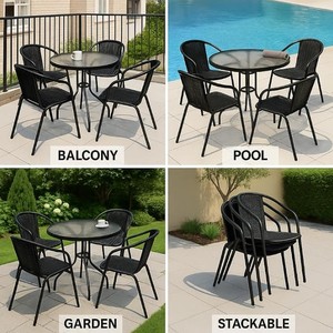 Contemporary Rattan Outdoor Garden Set with Glass Table 4 Seater Weather Resistant Metal <b>Frame</b> Patio Furniture - Product Image 5