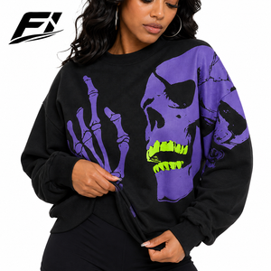 Women's Oversized Black Graphic Sweatshirt Skull <b>Skeleton</b> Print Long Sleeve Casual Streetwear Pullover Casual Sweatshirt - Product Image 2