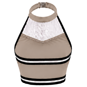 ชุดยูนิฟอร์มเชียร์ลีดเดอร์สีเทาอมน้ำตาลแบบกำหนดเอง กระโปรงจีบ เสื้อครอปท็อป สำหรับการแสดงทีม การแข่งขันเต้น ชุดกีฬา - Product Image 4