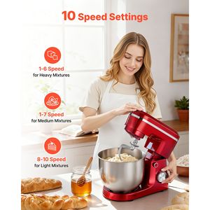 Robot culinaire électrique 300W, batteur sur socle 4,4QT+6QT avec 10 vitesses, bols en acier inoxydable, fonction tête inclinable - Product Image 4