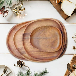 Natural Wooden Serving <b>Plate</b> Handmade Round Wooden Dinner & <b>Snack</b> Tray - Product Image 3