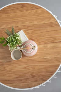 Sleek Round Side Coffee <b>Table</b> with Industrial Metal Wire Base and <b>Walnut</b> Wood Top for Living Room Accent - Product Image 6