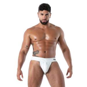 Jockstrap en latex blanc zippé effet seconde peau pour homme, style fetish, avec poche sexy - Product Image 1