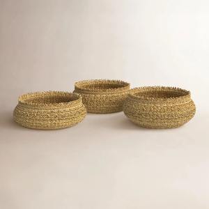 Juego de 3 Cestas Redondas de Seagrass con Adornos Florales, Cesta de Almacenamiento Hecha a Mano, Venta al por Mayor, Ecológica, Hecha en Vietnam - Product Image 2